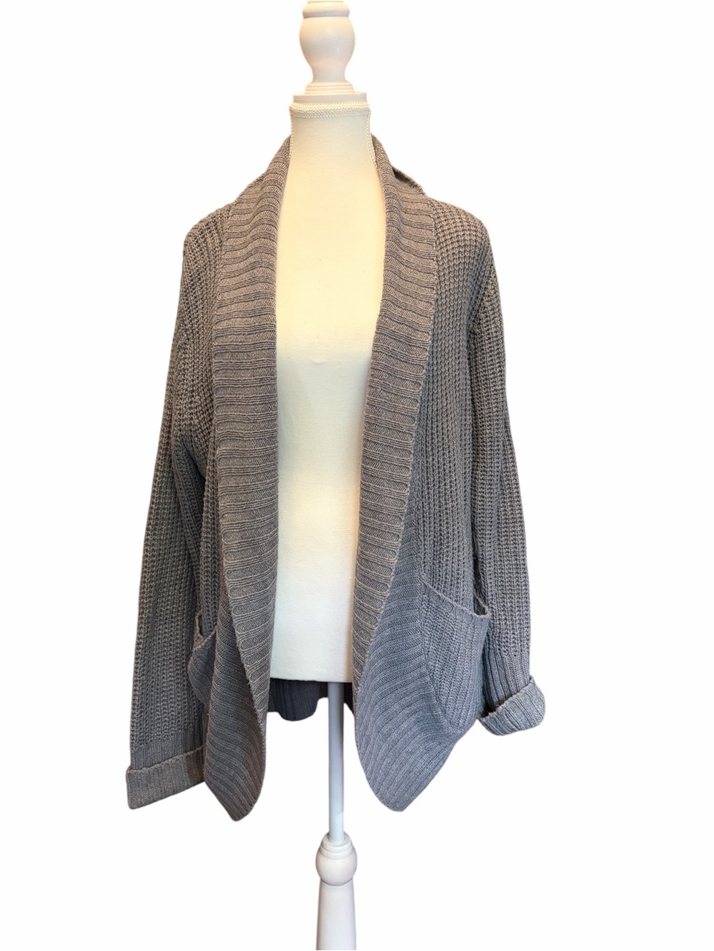Gray Open-Front Women's Knit Cardigan Sweater